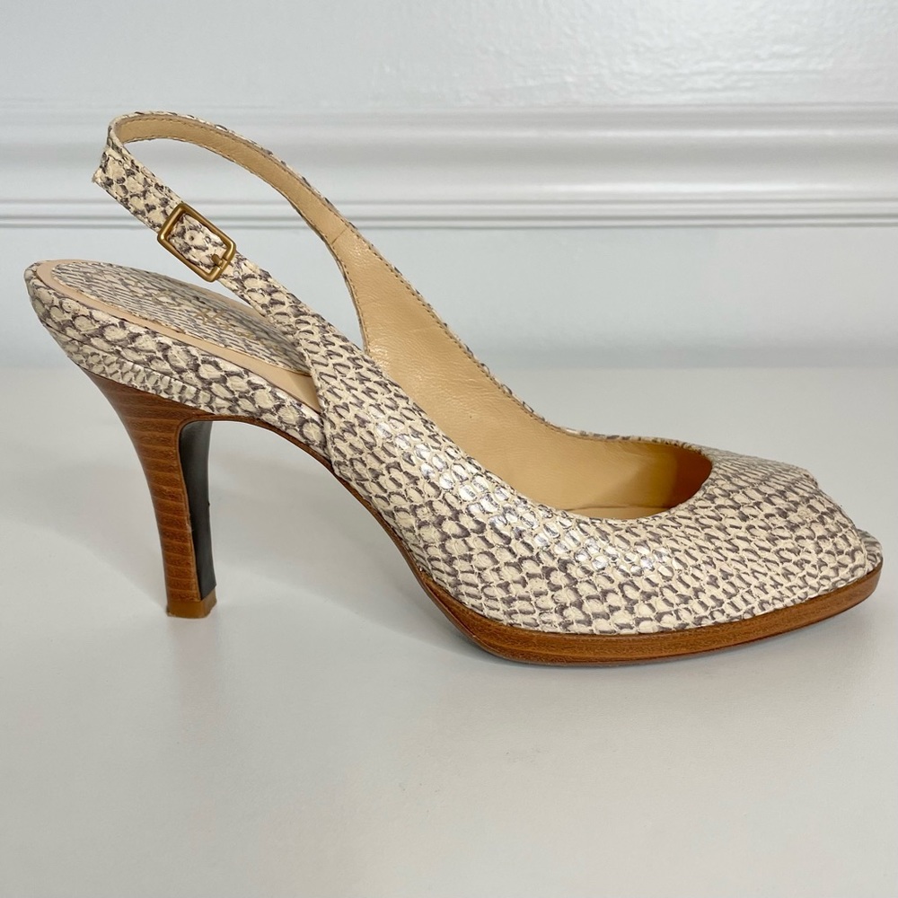 Cole Haan Nike Air Open Toe Cream Snakeskin Slingback Platform Heels 9 - Picture 8 of 12